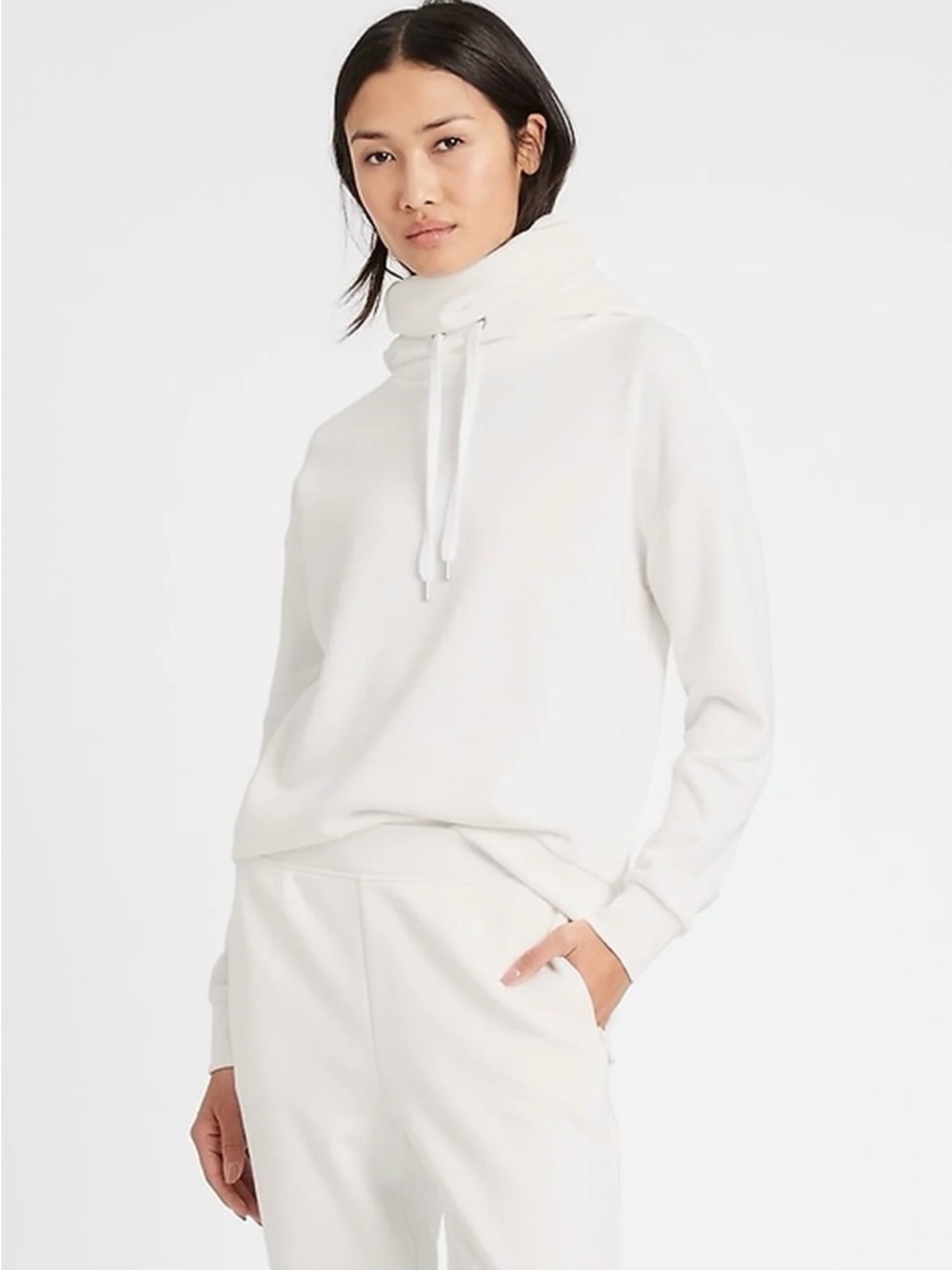 Banana Republic French Terry Face Shield Hoodie in White Size Medium EUC $80